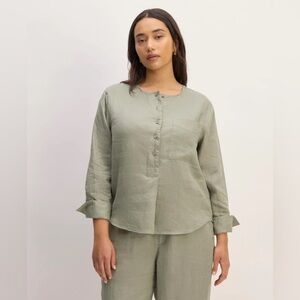 THE POPOVER SHIRT IN LINEN - Size: M, Color: Sage green
